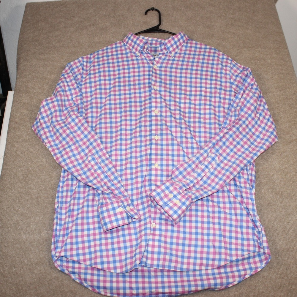 Peter Millar Mens XL Long Sleeve Gingham Button Down Shirt Pink Blue White
